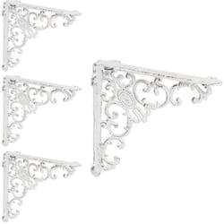 Relaxdays - querre étagère murale, lot de 4, ancien, support en fonte de fer, ornements baroques,HxLxP : 21,5x4x21,5 cm, blanc