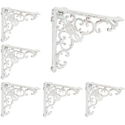 Équerre étagère murale, lot de 6, ancien, support en fonte de fer, ornements baroques,HxLxP : 21,5x4x21,5 cm, blanc