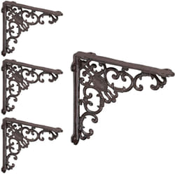 Relaxdays - querre étagère murale, lot de 4, ancien, support en fonte de fer, ornements baroques, brun