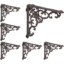 Relaxdays - querre étagère murale, lot de 6, ancien, support en fonte de fer, ornements baroques, brun