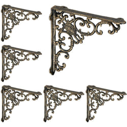 Relaxdays - querre étagère murale, lot de 6, ancien, support en fonte de fer, ornements baroques, bronze