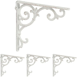 Relaxdays - querre étagère murale, lot de 4, ancien, support en fonte de fer, ornements baroques, blanc