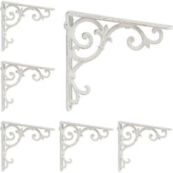 Relaxdays - querre étagère murale, lot de 6, ancien, support en fonte de fer, ornements baroques, blanc