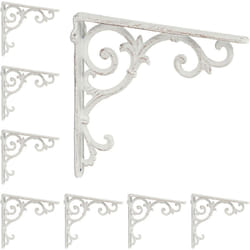 Relaxdays - querre étagère murale, lot de 8, ancien, support en fonte de fer, ornements baroques, blanc