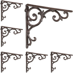 Relaxdays - querre étagère murale, lot de 6, ancien, support en fonte de fer, ornements baroques, marron