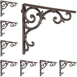 Relaxdays - querre étagère murale, lot de 8, ancien, support en fonte de fer, ornements baroques, marron