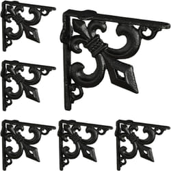 Relaxdays - querre étagère murale, lot de 6, ancien, support en fonte de fer, avec ornement lys, vintage, noir