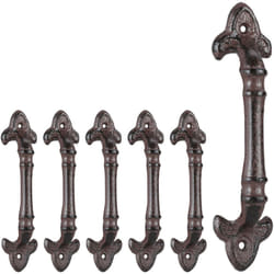 Relaxdays - Poignée de meuble vintage, lot de 6, pour portes, armoires & tiroirs, fonte de fer, 20 cm de long, avec ornements, brun