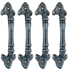 Relaxdays - Poignée de meuble vintage, lot de 4, pour portes, armoires & tiroirs, fonte de fer, 20 cm de long, avec ornements, gris