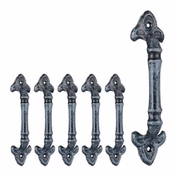 Poignée de meuble vintage lot de 6 pour portes armoires & tiroirs fonte de fer 20 cm de long avec ornements gris