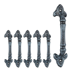 Poignée de meuble vintage lot de 6 pour portes armoires & tiroirs fonte de fer 20 cm de long avec ornements gris