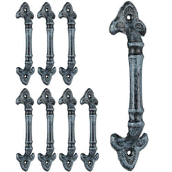 Relaxdays - Poignée de meuble vintage, lot de 8, pour portes, armoires & tiroirs, fonte de fer, 20 cm de long, avec ornements, gris