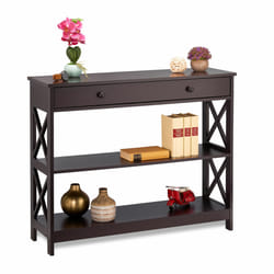 Table console avec un tiroir, 3 niveaux, étroite, h x l x p : 80 x 100 x 30 cm, pour salon et entrée, marron - Relaxdays