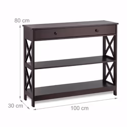Table console avec un tiroir, 3 niveaux, étroite, h x l x p : 80 x 100 x 30 cm, pour salon et entrée, marron - Relaxdays - Vue supplémentaire 4