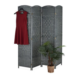 Relaxdays Paravent séparateur de pièce HxL: 170x160 cm séparateur de pièce pliant brise-vue bois&corde papier gris