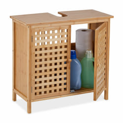 Relaxdays - Meuble sous lavabo, HxLxP : 61x66x30 cm, 1 compartiment, bambou et mdf, salle de bain, placard évier, nature