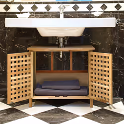 Relaxdays - Meuble sous lavabo, HxLxP : 61x66x30 cm, 1 compartiment, bambou et mdf, salle de bain, placard évier, nature