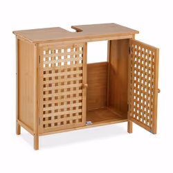 Relaxdays - Meuble sous lavabo, HxLxP : 61x66x30 cm, 1 compartiment, bambou et mdf, salle de bain, placard évier, nature - Vue supplémentaire 6