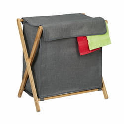 Panier à linge pliable, avec couvercle, bambou et tissu, h x l x p : env. 57 x 55 x 35 cm, gris et nature - Relaxdays