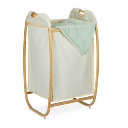 Panier à linge, tissu, cadre en bambou, sans couvercle, 70 L, hlp : env. 80 x 44 x 43 cm, nature et beige - Relaxdays