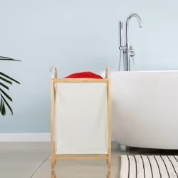 Panier à linge, tissu, cadre en bambou, sans couvercle, 70 L, hlp : env. 80 x 44 x 43 cm, nature et beige - Relaxdays