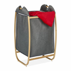 Panier à linge, en tissu, avec cadre en bambou, 70 litres, h x l x p : env. 80 x 44 x 43 cm, gris et nature - Relaxdays