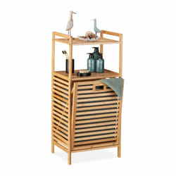 Meuble à linge, bac pliable, 2 surfaces de rangement, bambou et tissu, HLP env. 96x44x33 cm, nature et gris - Relaxdays