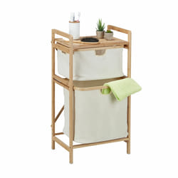 Panier à linge, structure bambou, trieur 2 panières, hlp : 85x44x33 cm, étagère salle de bain, nature-beige - Relaxdays