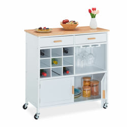 Chariot de cuisine, îlot de cuisine, mobile, étagère à vin, surface de travail, HxLxP : 88,5x86x41cm, blanc - Relaxdays