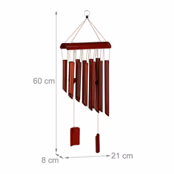 Carillon à vent en bambou, à suspendre, sons apaisants, h x L 60 x 21 cm, pour intérieur et extérieur, marron - Relaxdays - Vue supplémentaire 4