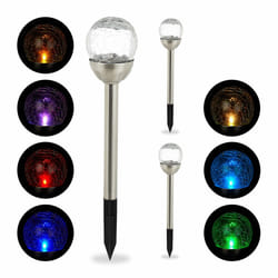 Relaxdays Lampes solaires d’extérieur, lot 3, éclairage boule LED jardin, couleurs changeantes, étanche, piquet, argenté