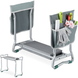Relaxdays - Agenouilloir de jardinage, pliable, soulage les articulations, 150 kg max, à 2 poches, rembourré, argenté/gris