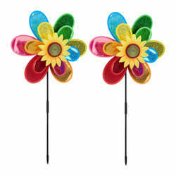 Relaxdays - Moulin à vent en lot de 2, pétales réfléchissantes, h x l x p : 75 x 38 x 14 cm, jardin et balcon, multicolore