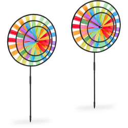 Relaxdays - Moulin à vent, lot de 2, aux couleurs de l'arc-en-ciel, hlp 72 x 35 x 15 cm, pour balcon & jardin, multicolore