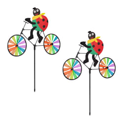Relaxdays - Moulin à vent en lot de 2, coccinelle sur un vélo, hlp : env. 75,5 x 52 x 4 cm, jardin et balcon, multicolore
