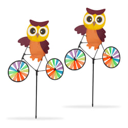 Relaxdays - Moulin à vent en lot de 2, hibou sur un vélo, hlp env. 84,5 x 51,5 x 3 cm, pour balcon & terrasse, multicolore