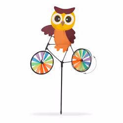 Relaxdays - Moulin à vent en lot de 2, hibou sur un vélo, hlp env. 84,5 x 51,5 x 3 cm, pour balcon & terrasse, multicolore