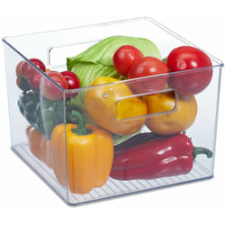 Organiseur de frigo pour vos aliments, rangement, avec poignées, h x l x p : env. 15,5x21x21 cm, transparent - Relaxdays