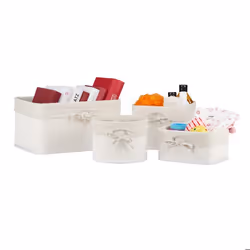 Relaxdays Lot de quatre paniers de rangement bambou et intérieur tissu corbeilles salle de bain 4 tailles blanc
