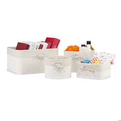 Relaxdays Lot de quatre paniers de rangement bambou et intérieur tissu corbeilles salle de bain 4 tailles blanc