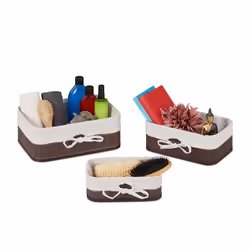 Relaxdays Paniers de rangement lot de 3 tissu rectangulaire boîte armoire étagère 3 tailles diverses marron-blanc