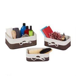 Relaxdays Paniers de rangement lot de 3 tissu rectangulaire boîte armoire étagère 3 tailles diverses marron-blanc