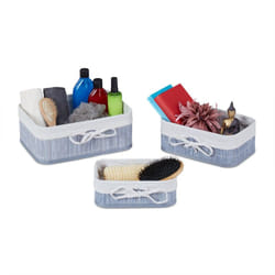 Relaxdays - Paniers de rangement, lot de 3, tissu, rectangulaire, boîte armoire et étagère, 3 tailles diverses, gris-crème