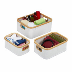 Relaxdays - Panier de rangement en bambou, lot de 3, corbeille à poignées, trois tailles différentes, blanc/nature
