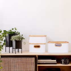 Relaxdays - Panier de rangement en bambou, lot de 3, corbeille à poignées, trois tailles différentes, blanc/nature
