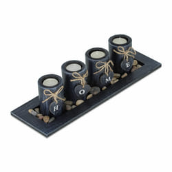 Relaxdays - Porte-bougies lot avec plateau et pierres, 39,5 cm de longueur, décoration table salon, bougeoir «Home», noir