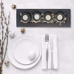 Relaxdays - Porte-bougies lot avec plateau et pierres, 39,5 cm de longueur, décoration table salon, bougeoir «Home», noir