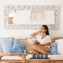 Relaxdays - Porte-bougies lot avec plateau et pierres, 39,5 cm de longueur, décoration table salon, bougeoir «Home», noir