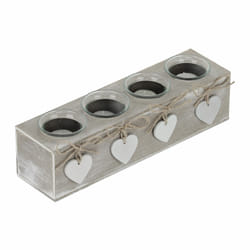 Bougeoir, 4 porte-bougies en verre, bougies chauffe-plat, design cœurs, salon et salle à manger, beige/blanc - Relaxdays