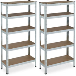 Tagère charge lourde galvanisée en lot de 2, capacité 875 kg, 150x75x30 cm, 5 niveaux, à clipser, acier, cave, argenté
